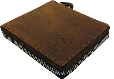 J. Wilson London Distressed Genuine Leather RFID Blocking ZipAround Wallet in Distressed Brown