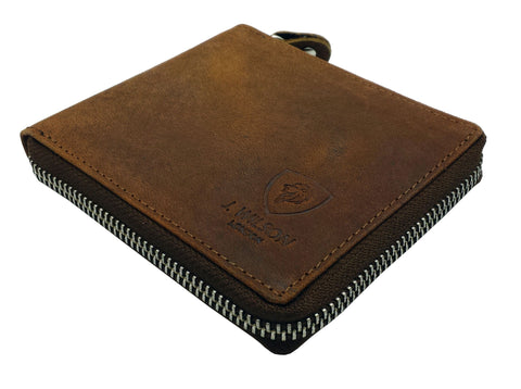 J. Wilson London Distressed Genuine Leather RFID Blocking ZipAround Wallet in Distressed Brown