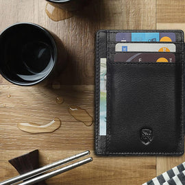 Stylish Leather Slim Wallet with RFID Blocking Technology for Cards and Bank Notes