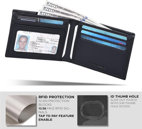 Sleek Leather Wallet with RFID Protection & Gift Box | Stylish Mens Billfold