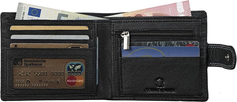 Men's RFID-Blocking Black Leather Wallet with Zip With Coin Pocket With Gift Boxed