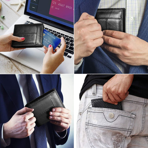 RFID Leather Bifold Wallet for Men with ID Window and Card Holders