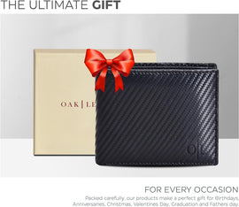 Men's Classic Black Minimalist Bifold Leather Wallet with RFID Protection & 9 Credit Card Slots