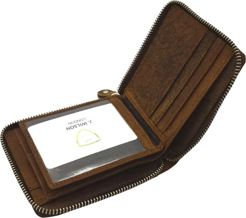 J. Wilson London Distressed Genuine Leather RFID Blocking ZipAround Wallet in Distressed Brown