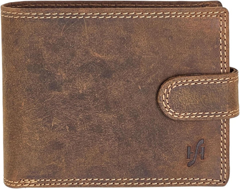Mens Distressed Brown Leather RFID Blocking Wallet with Coin, ID Holder