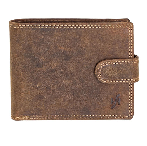 Mens Distressed Brown Leather RFID Blocking Wallet with Coin, ID Holder