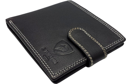 Men's RFID-Blocking Black Leather Wallet with Zip With Coin Pocket With Gift Boxed