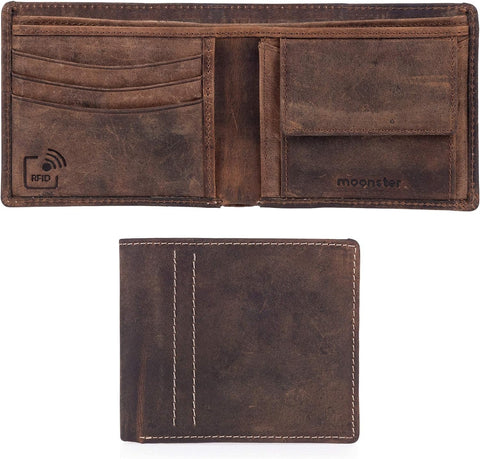 Mens Slim Stylish RFID Full Grain Buffalo Leather Wallet with Gift Box