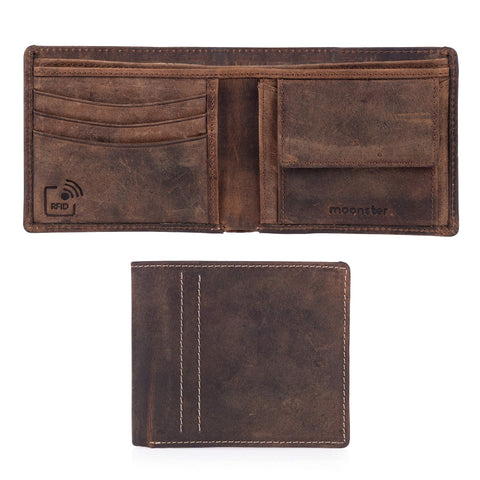 Mens Slim Stylish RFID Full Grain Buffalo Leather Wallet with Gift Box