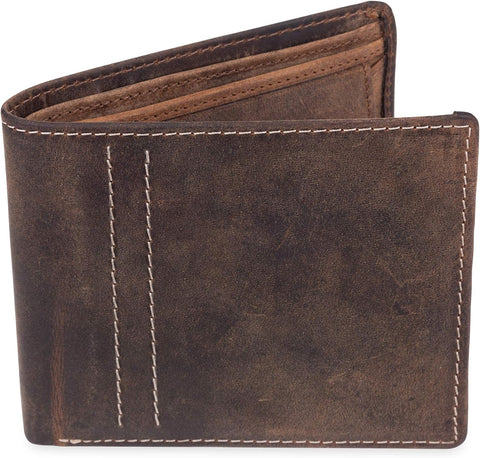 Mens Slim Stylish RFID Full Grain Buffalo Leather Wallet with Gift Box
