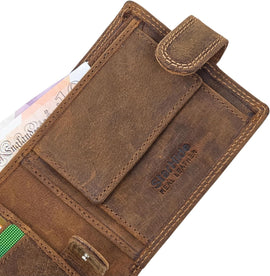 Mens Distressed Brown Leather RFID Blocking Wallet with Coin, ID Holder