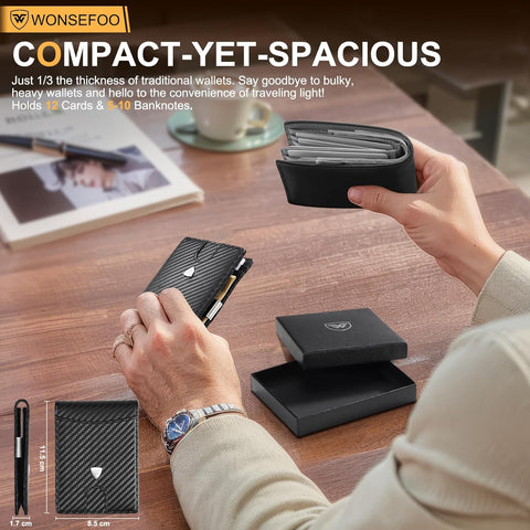 Sleek RFID Blocking Carbon Fiber Leather Wallet for Men with 12 Card Slots
