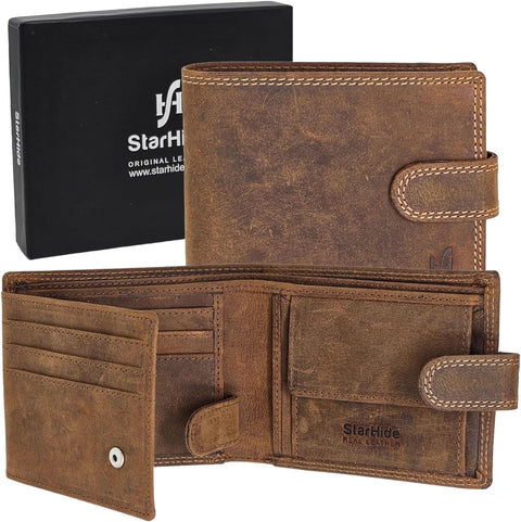 Mens Distressed Brown Leather RFID Blocking Wallet with Coin, ID Holder