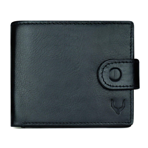 Mens RFID Blocking Black Leather Wallet with Coin Pocket, 8 Card Slots