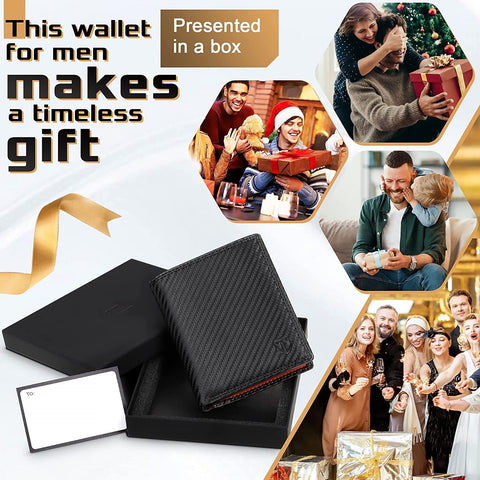 Men's Carbon Fiber Leather RFID Blocking Wallet with Zip Coin Pocket & 11 Card Holders