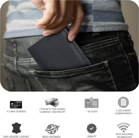 Sleek Leather Wallet with RFID Protection & Gift Box | Stylish Mens Billfold
