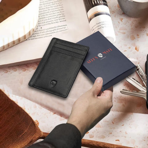 Stylish Leather Slim Wallet with RFID Blocking Technology for Cards and Bank Notes