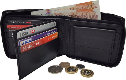 Men's Designer Leather Zip-Around Wallet with Card Holders