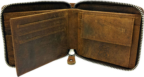 J. Wilson London Distressed Genuine Leather RFID Blocking ZipAround Wallet in Distressed Brown