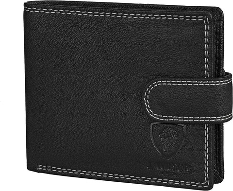 Men's RFID-Blocking Black Leather Wallet with Zip With Coin Pocket With Gift Boxed