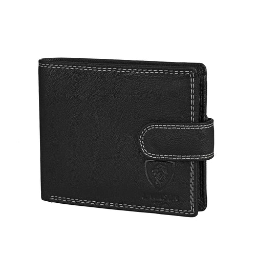 Men's RFID-Blocking Black Leather Wallet with Zip With Coin Pocket With Gift Boxed