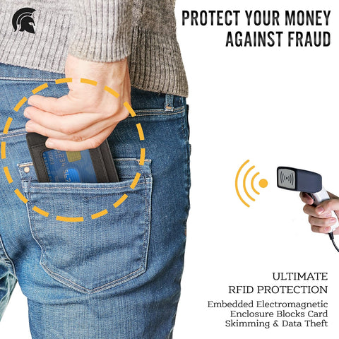 Mens Stylish RFID Blocking Genuine Leather Wallet with Carbon Fibre Design for Ultimate Security