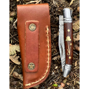 Handmade Rosewood Brass and Steel Damascus Pocket Folding Knife