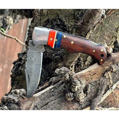 Handmade Rosewood Handle Damascus Steel Pocket Folding Knife