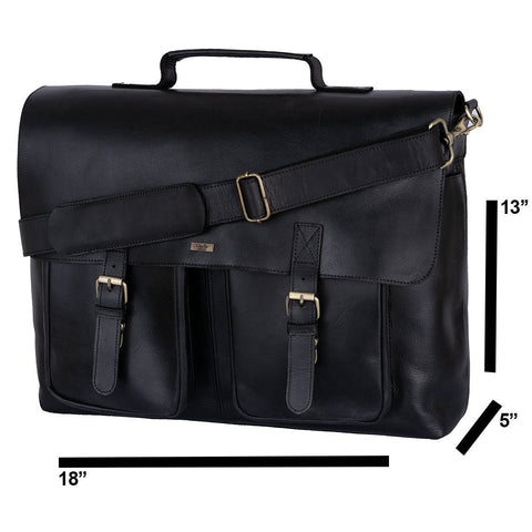 Black Leather briefcase Laptop Messenger Bags for Men & Women - Office File Folder Bag -
