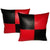 2x Black & Red Check Leather Cushion Covers