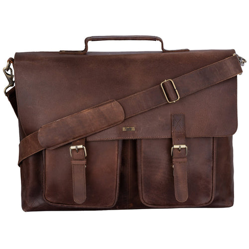 Brown Leather briefcase Laptop Messenger Bags for Men & Women - Office File Folder Bag -
