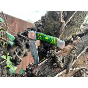 Handmade Aztec Green Black Damascus Steel Pocket Folding Knife