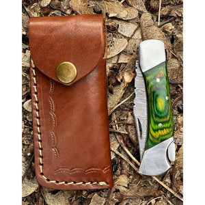 Handmade Aztec Green Black Damascus Steel Pocket Folding Knife