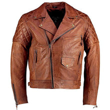 Load image into Gallery viewer, Mens Ashwood Diamond Vintage Brown Biker Style Leather Jacket -