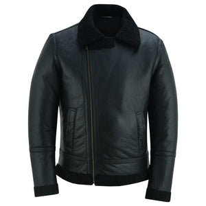 Men's Aviator Style Black Bomber Flying Pilot Fur Jacket -