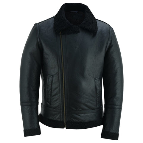 Men's Aviator Style Black Bomber Flying Pilot Fur Jacket -