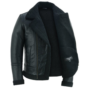 Men's Aviator Style Black Bomber Flying Pilot Fur Jacket -