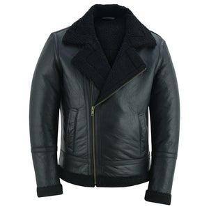 Men's Aviator Style Black Bomber Flying Pilot Fur Jacket -