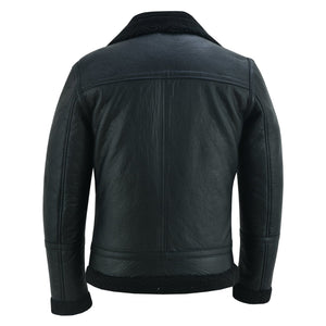 Men's Aviator Style Black Bomber Flying Pilot Fur Jacket -