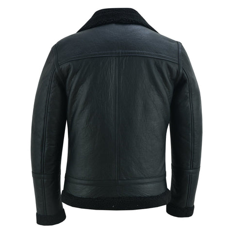 Men's Aviator Style Black Bomber Flying Pilot Fur Jacket -