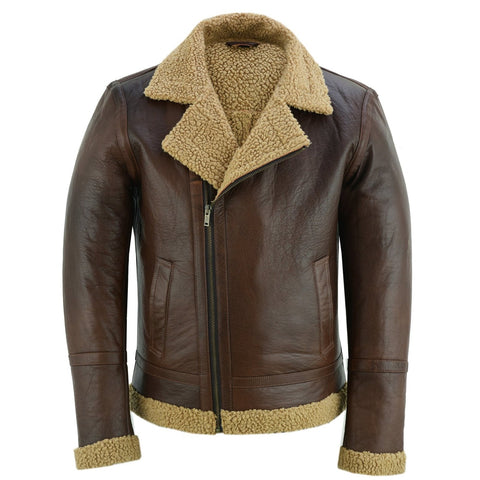 Men's Aviator Style Black Bomber Flying Pilot Fur Jacket -
