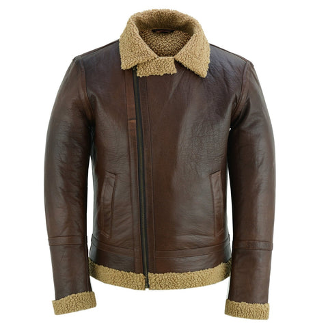 Men's Aviator Style Black Bomber Flying Pilot Fur Jacket -