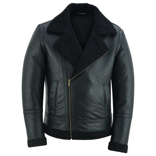 Men's Aviator Style Black Bomber Flying Pilot Fur Jacket -