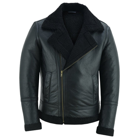 Men's Aviator Style Black Bomber Flying Pilot Fur Jacket -