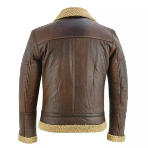 Men's Aviator Style Brown Bomber Flying Pilot Fur Jacket -