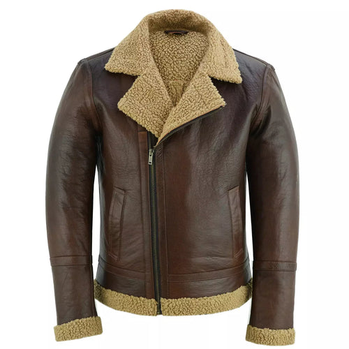 Men's Aviator Style Brown Bomber Flying Pilot Fur Jacket -