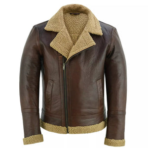 Men's Aviator Style Brown Bomber Flying Pilot Fur Jacket -