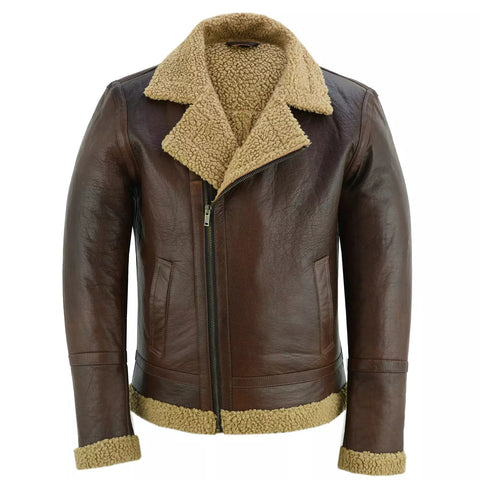 Men's Aviator Style Brown Bomber Flying Pilot Fur Jacket -