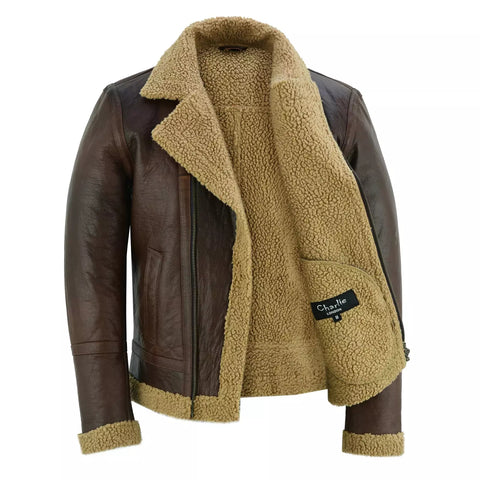 Men's Aviator Style Brown Bomber Flying Pilot Fur Jacket -