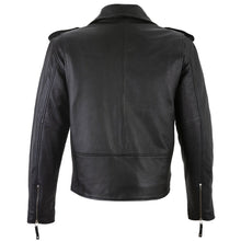 Load image into Gallery viewer, Men&#39;s Belted Cross Zip Brando Biker Black Leather Jacket -